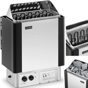 Piec do sauny elektryczny z wbudowanym sterowaniem 8-12 m3 do 110C 400 V 8 kW srebrno-czarny