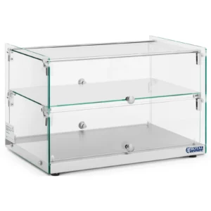 Witryna cukiernicza bufetowa na ciasta desery muffiny szklana 2 półki 50 l