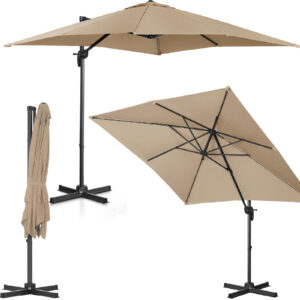 Parasol ogrodowy boczny na wysięgniku kwadratowy 250 x 250 cm szarobrązowy