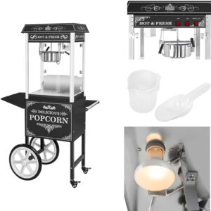 Profesjonalna wydajna maszyna do popcornu mobilna na wózku 230V 1.6kW czarna