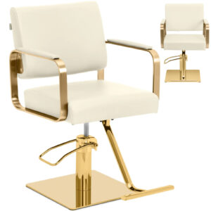 Fotel fryzjerski barberski kosmetyczny z podnóżkiem Physa OTLEY - kremowo złoty