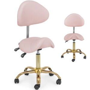 Krzesło kosmetyczne siodłowe z oparciem regulowane MANNHEIM różowo-złote